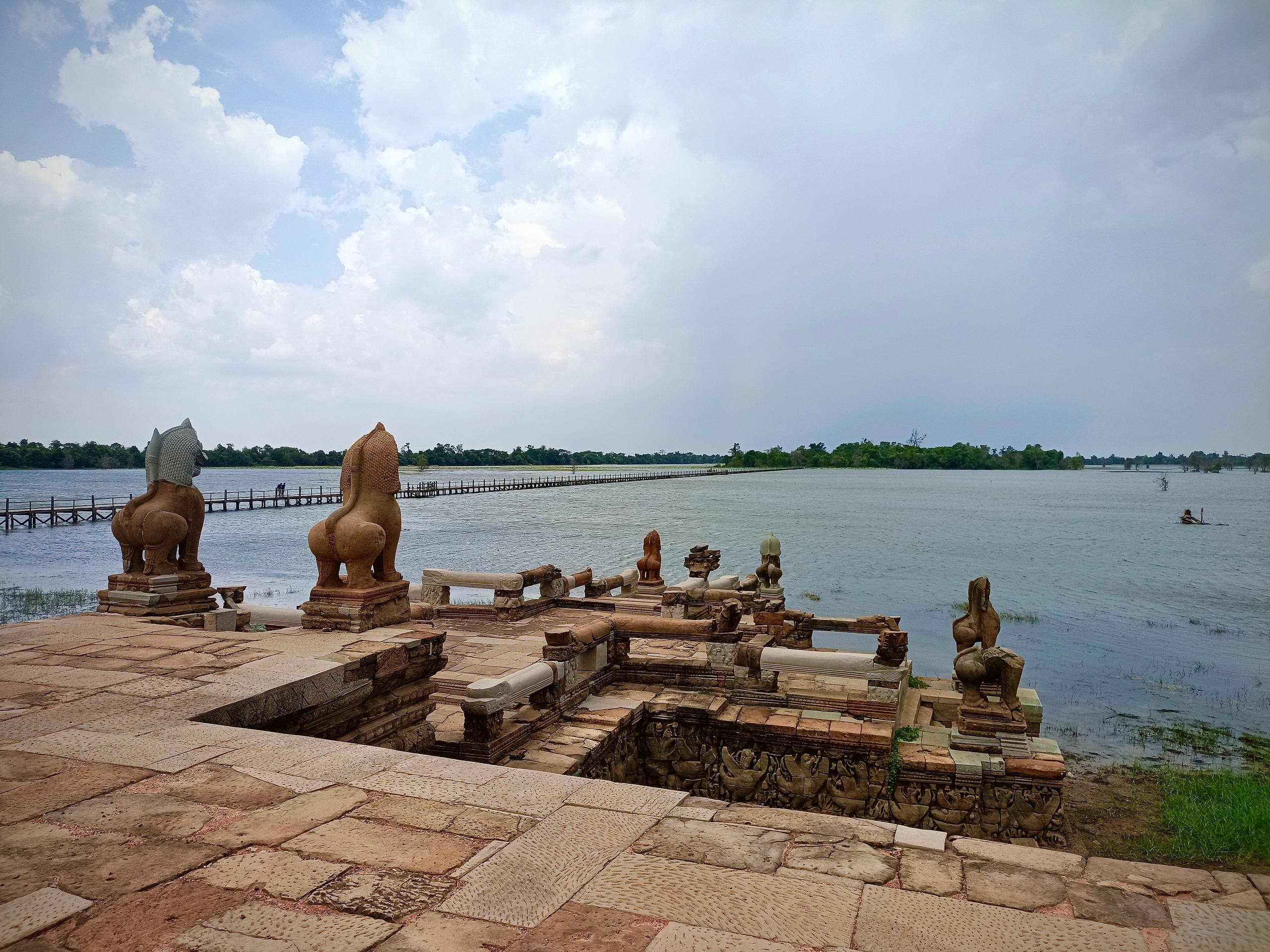 Ancient Baray Reservoir and Mebon Island Temple at Banteay Chhmar.
